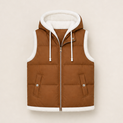 Vernasca – Gilet Piumino con Cappuccio Bicolore Camel