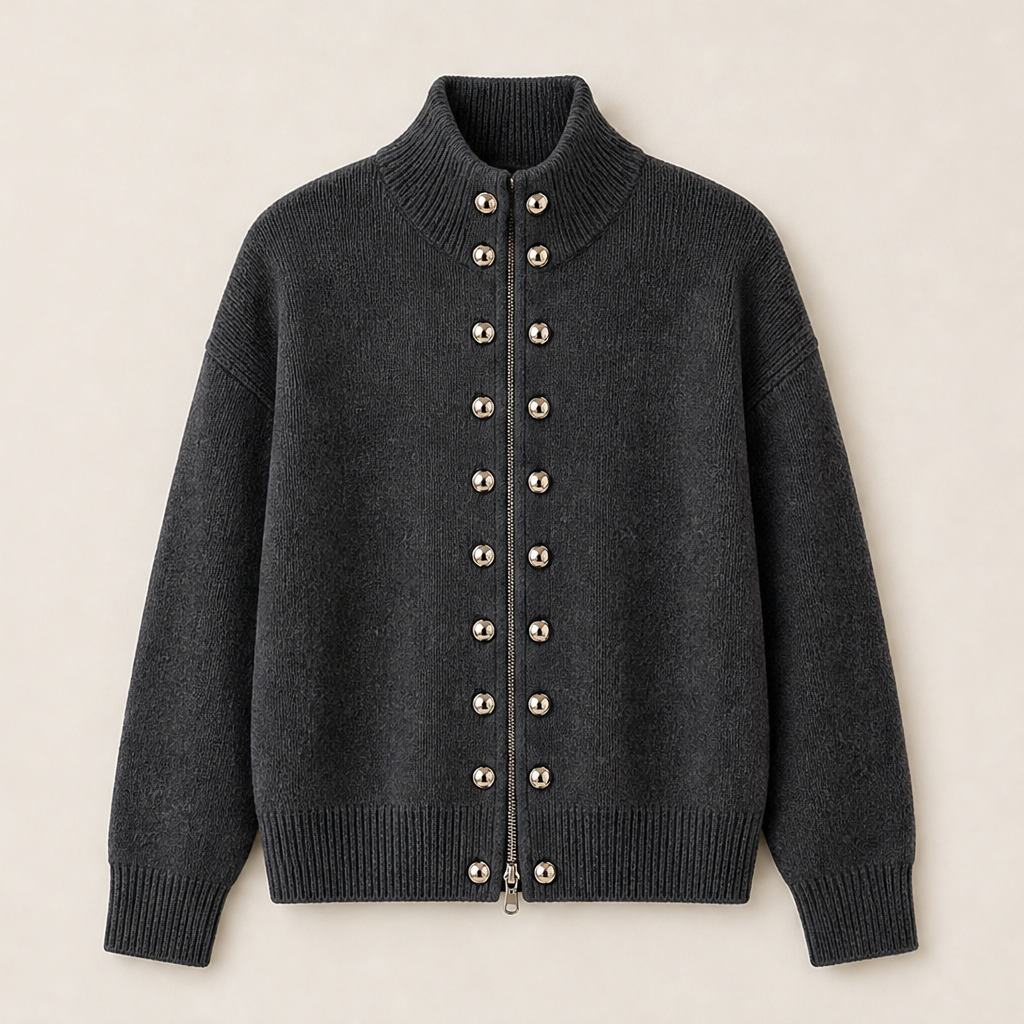 Marvenzo – Cardigan Doppiopetto Collo Alto in Maglia Charcoal Grey