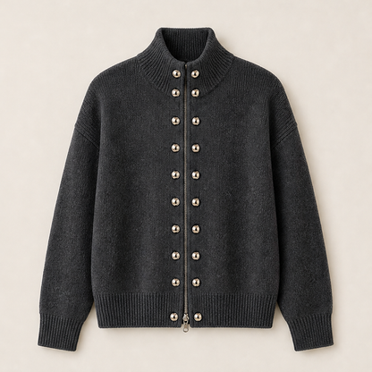 Marvenzo – Cardigan Doppiopetto Collo Alto in Maglia Charcoal Grey