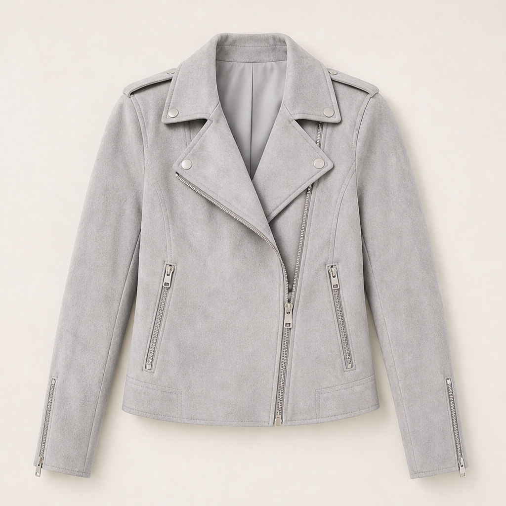 Varonne – Giacca Biker Slim Fit in Microscamosciato Grey
