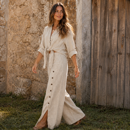 Linoria – Completo Camicia e Pantaloni Larghi Lino lifestyle