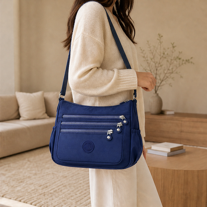 Borsa a Tracolla in Nylon Blu Navy | Borsa da Donna Leggera con Tasche Multiple – Idrorepellente