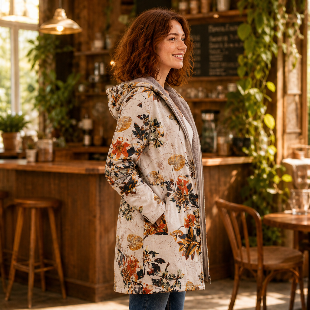 Folarne – Cappotto con Cappuccio Stampa Foglie lifestyle