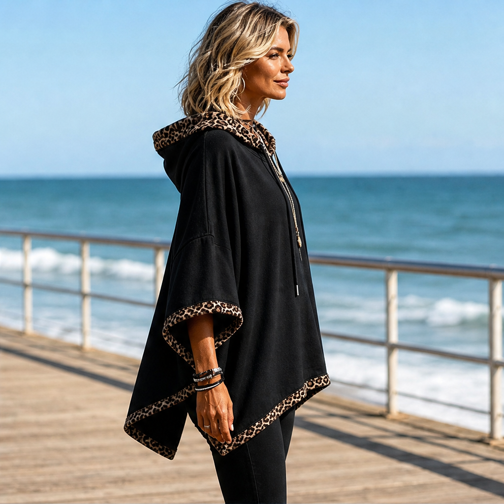 Felinora – Felpa Poncho con Bordo Leopardato lifestyle