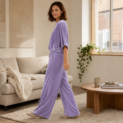 Velmora – Completo in Velluto Top e Pantaloni Palazzo lifestyle