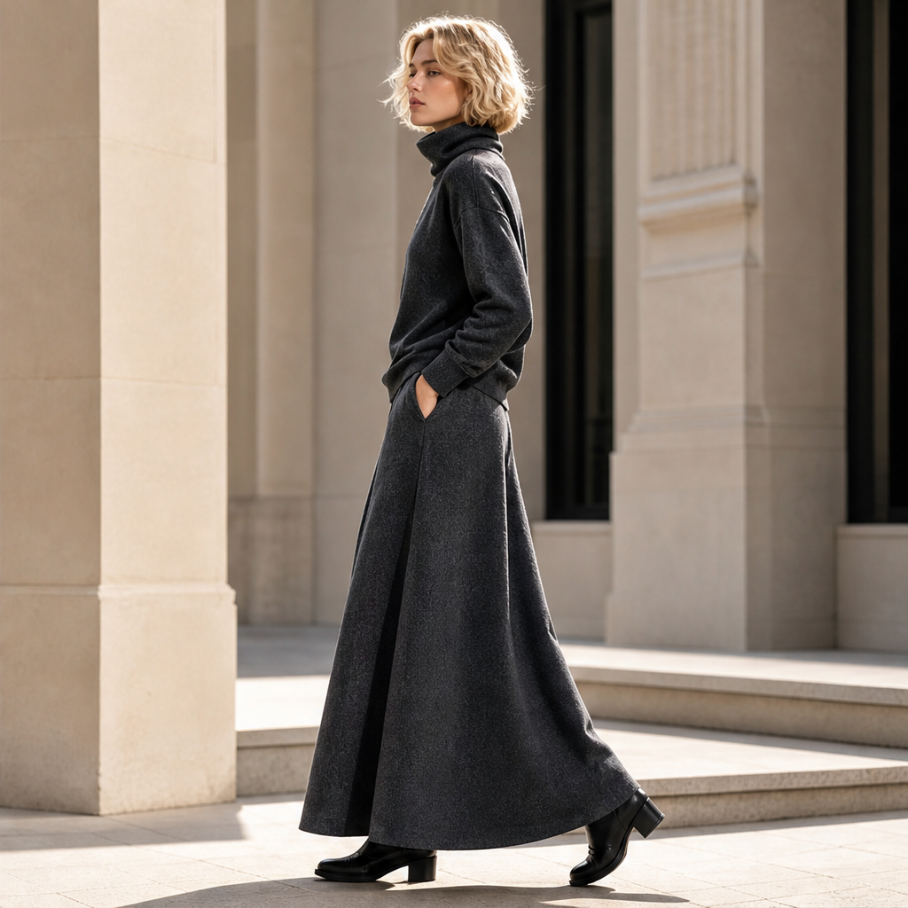 Varlune – Completo Dolcevita e Gonna Lunga a Due Pezzi lifestyle