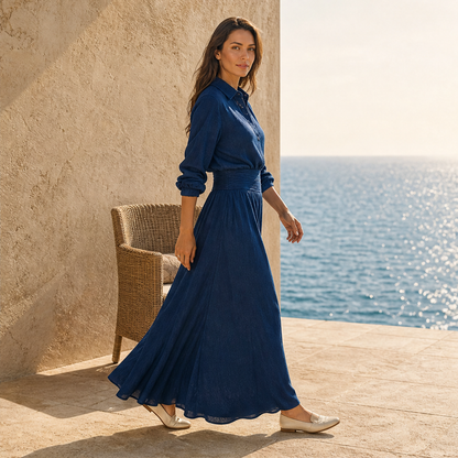 Velmara – Abito Lungo in Similpelle Scamosciata con Tasche lifestyle