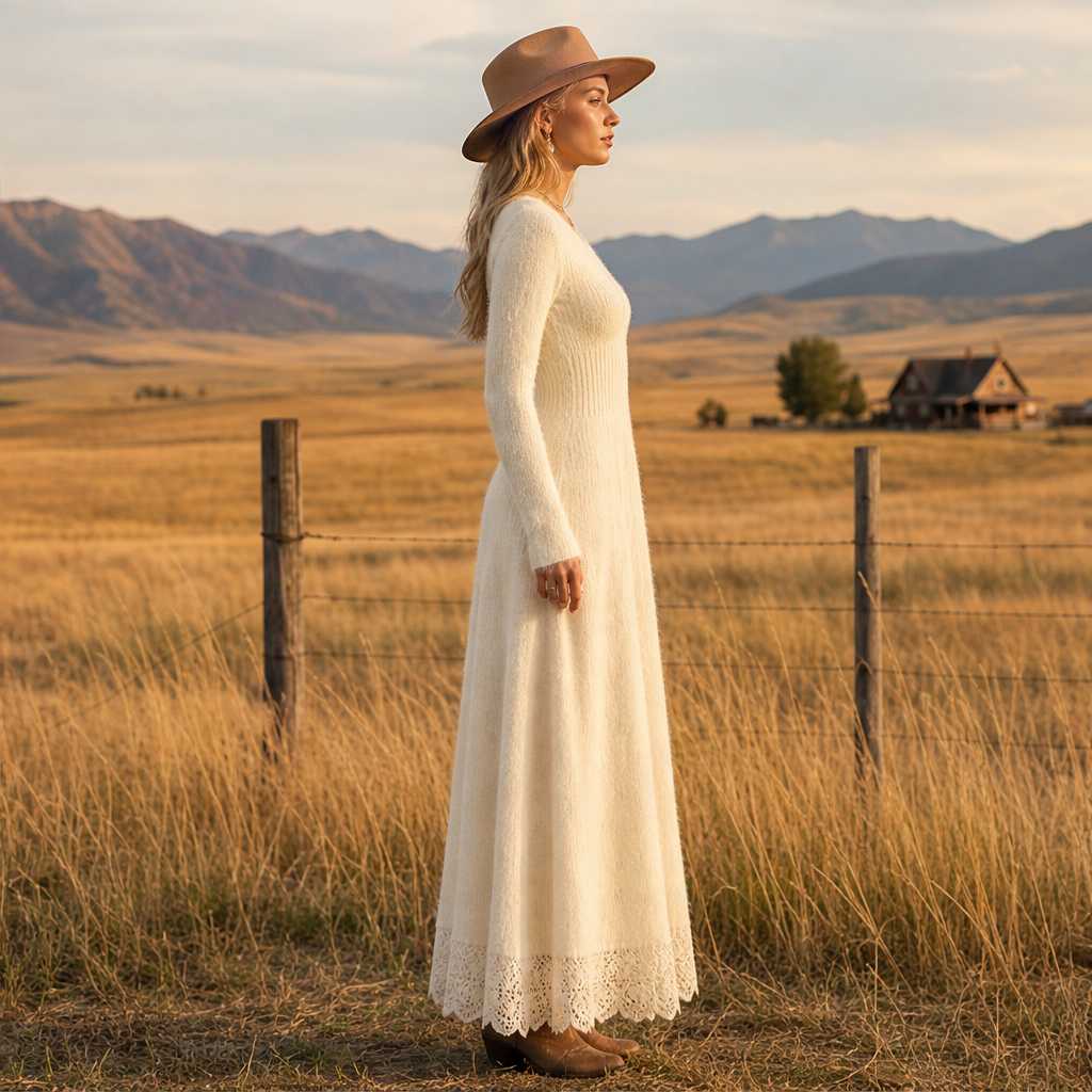 Velmora – Abito Maxi in Maglia con Pizzo lifestyle
