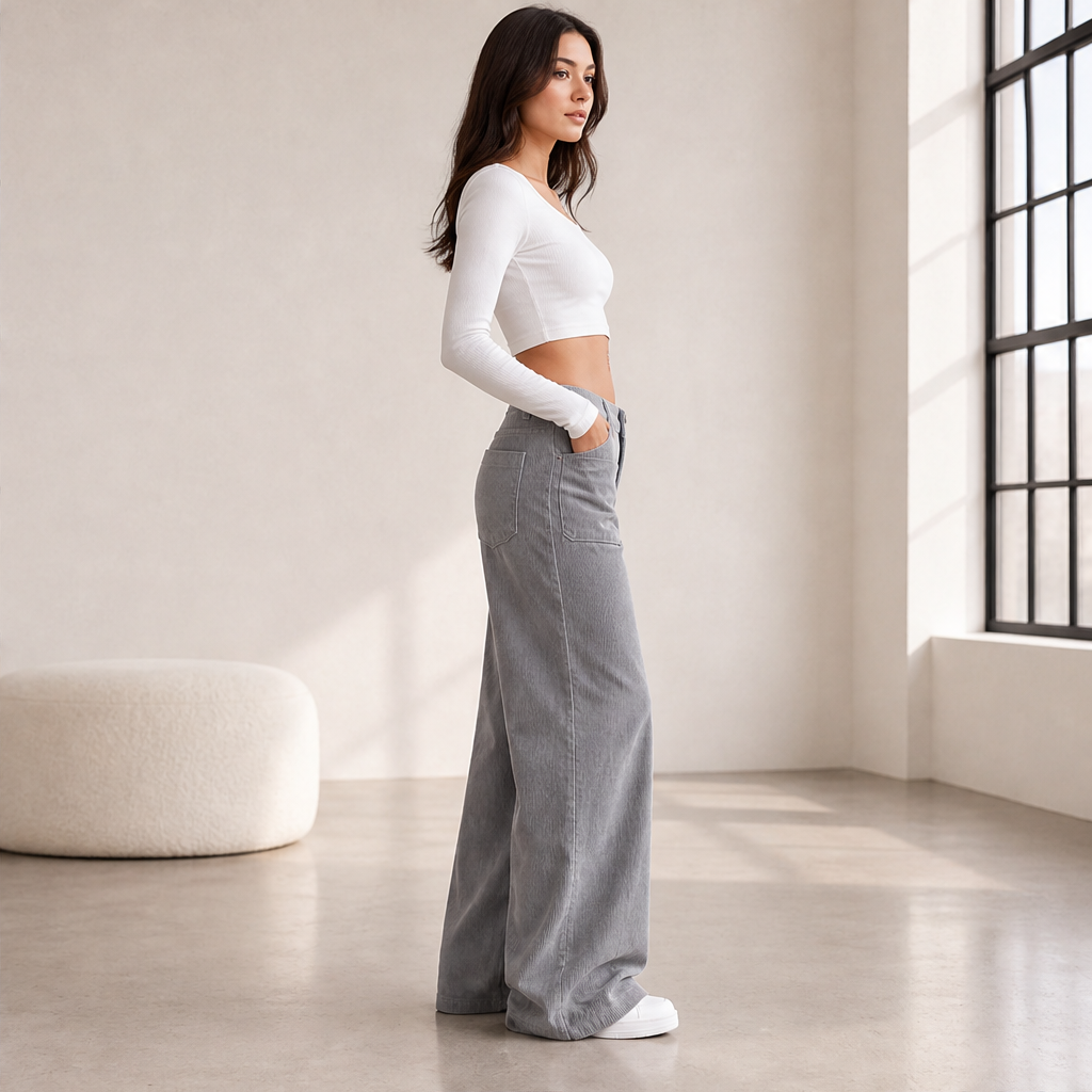 Velmora – Pantaloni a Vita Alta Gamba Larga lifestyle