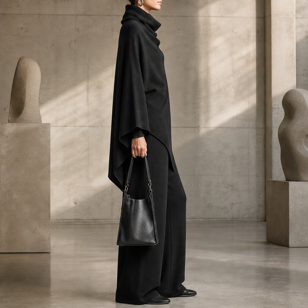 Voralia – Completo Cappa Collo Alto e Pantaloni Larghi lifestyle