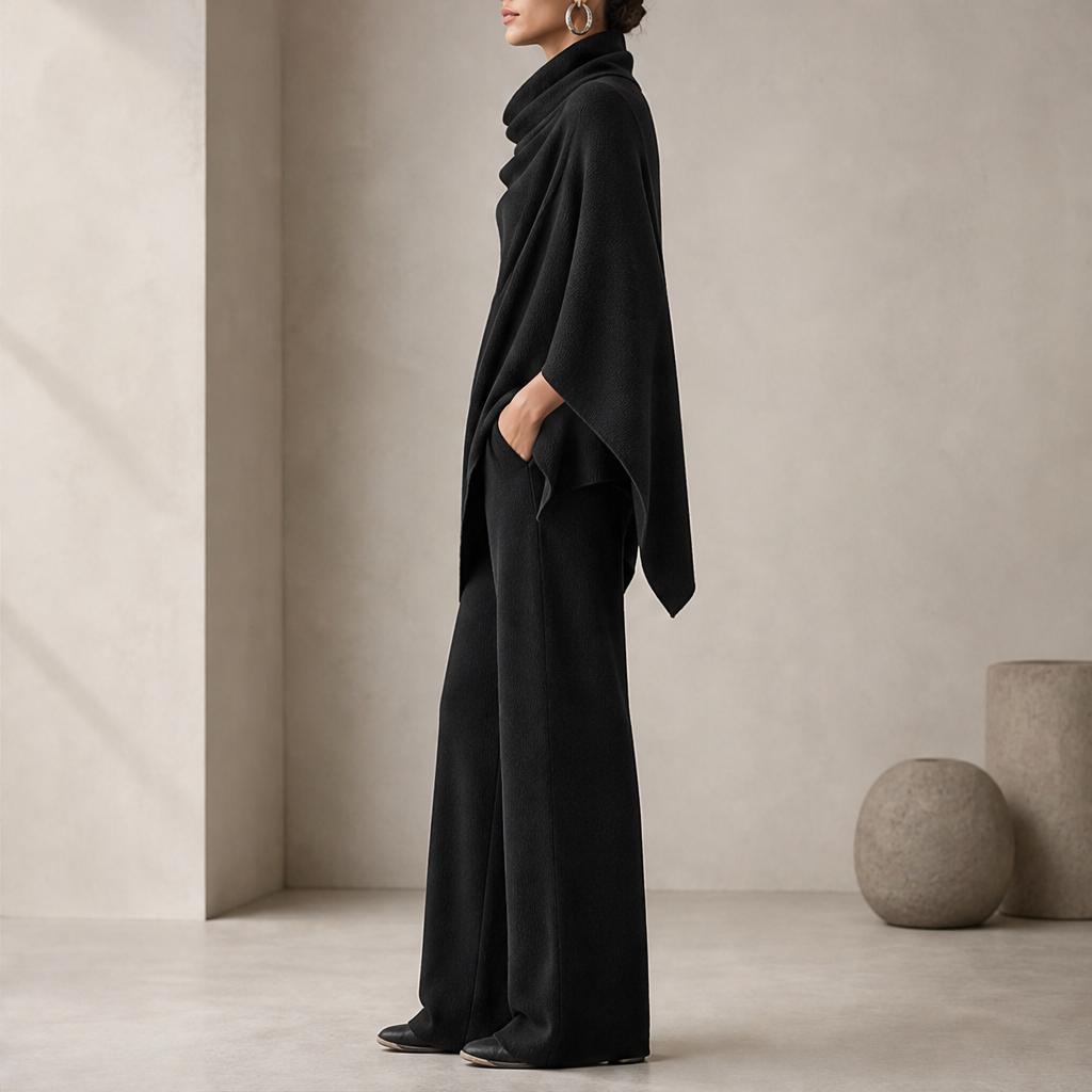 Voliana – Completo Mantella Collo Alto e Pantaloni Palazzo lifestyle