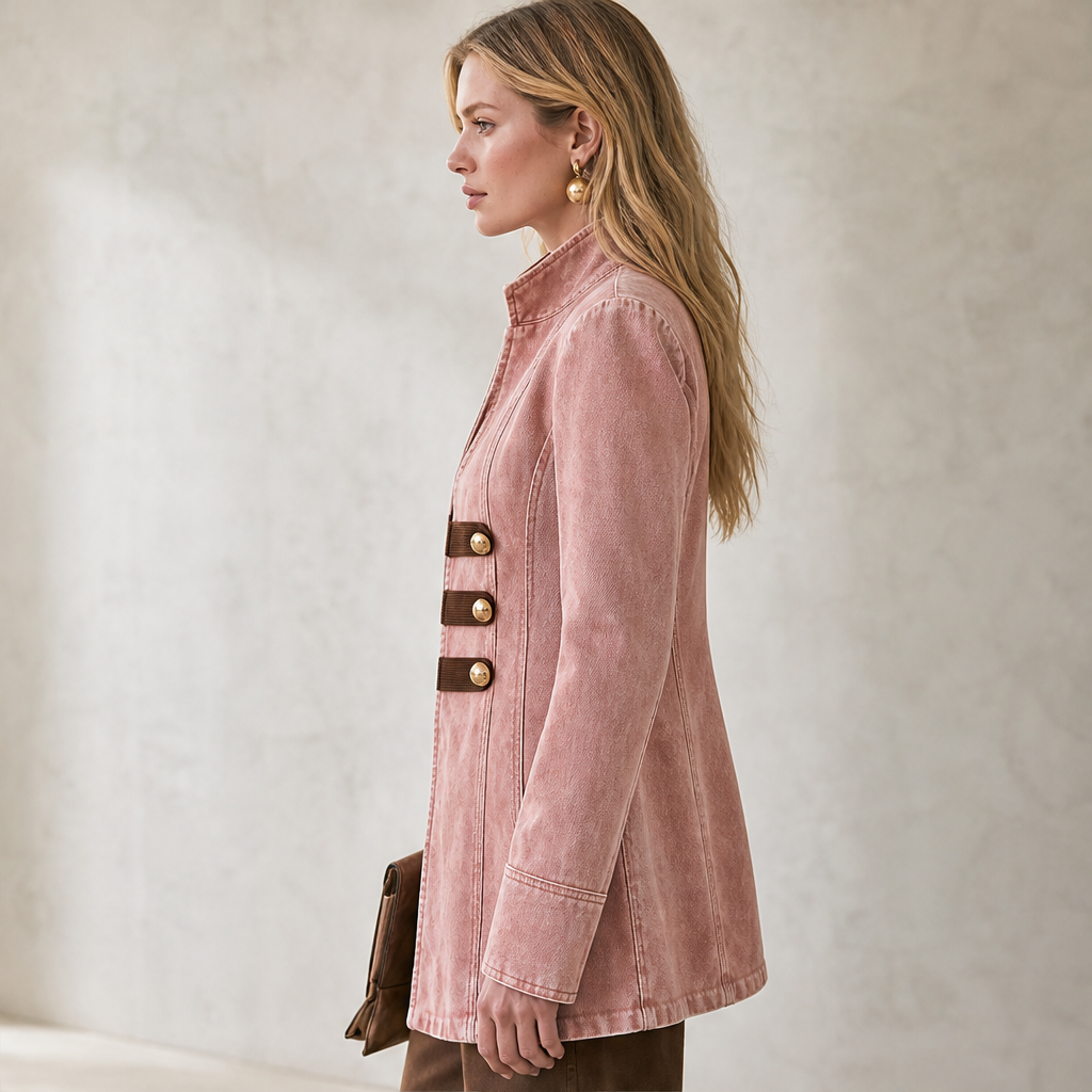 Varonne – Giacca Blazer Militare in Denim con Bottoni Dorati lifestyle