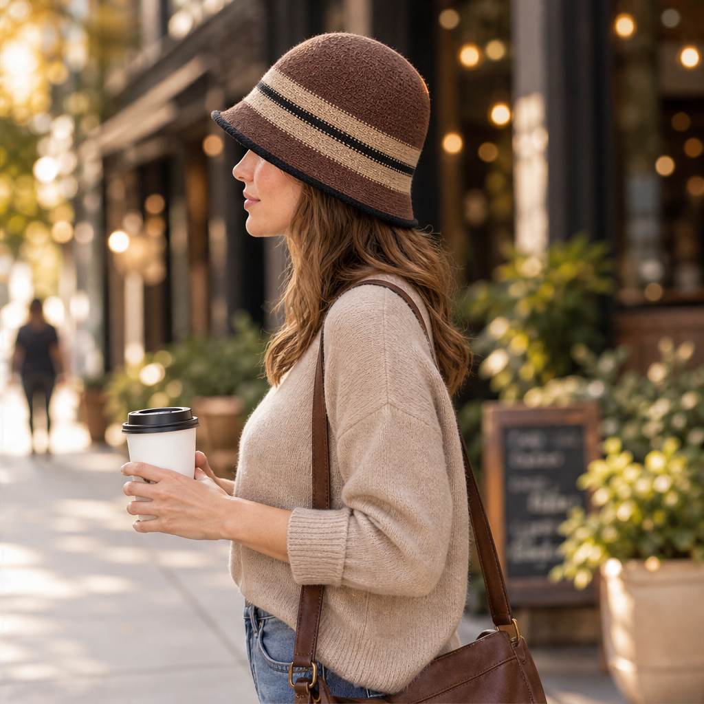 Verolli – Cappello Cloche a Righe Pieghevole lifestyle