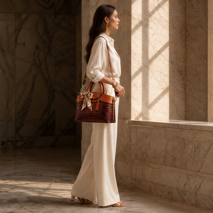 Ladrienne – Borsa in Pelle Effetto Coccodrillo con Manico ad Anello lifestyle