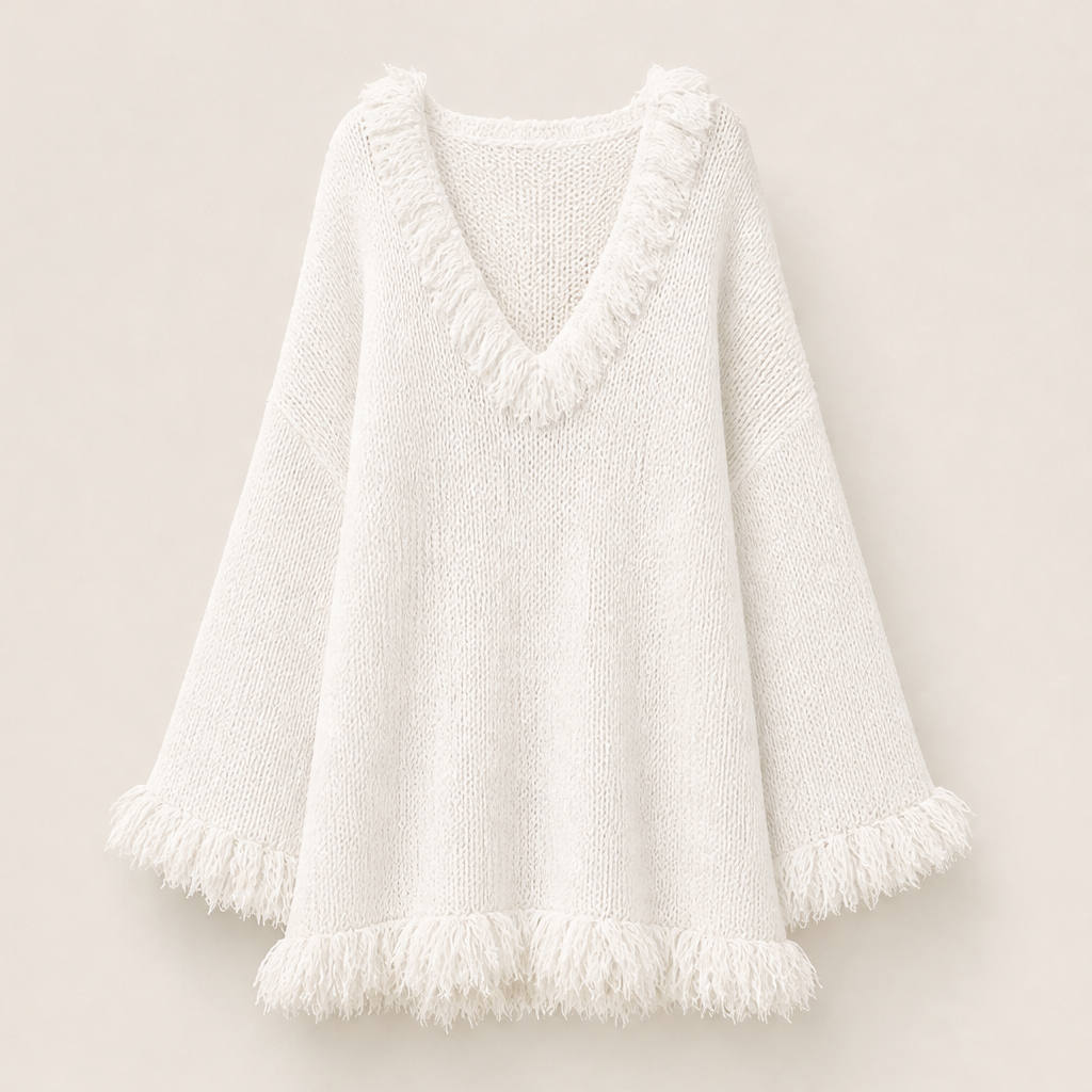 Venzali – Vestito Corto in Maglia con Frange White