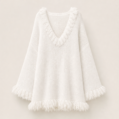 Venzali – Vestito Corto in Maglia con Frange White