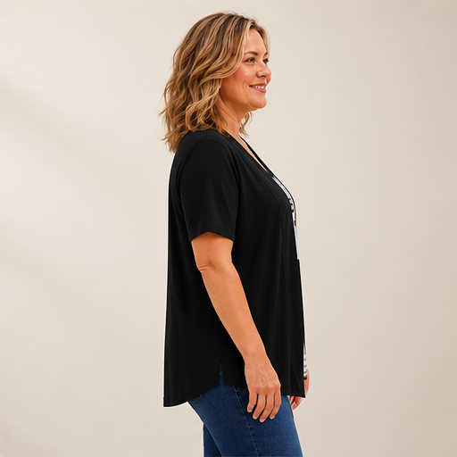 Top Color-Block Effetto Due Pezzi | Maglia Donna con Cardigan Incorporato - Taglie Forti XL-5XL lifestyle