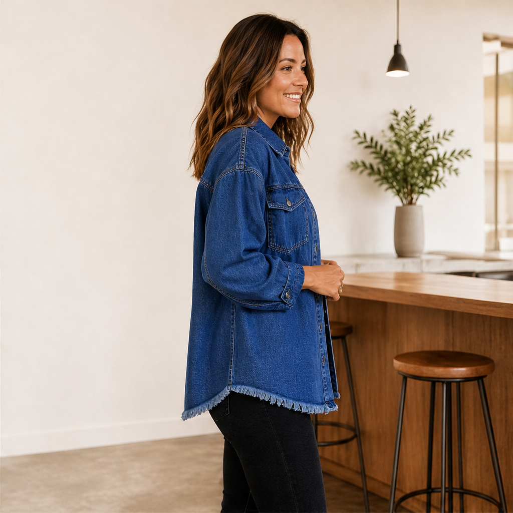 Vallesca – Giacca di Jeans Oversize Orlo Sfrangiato lifestyle