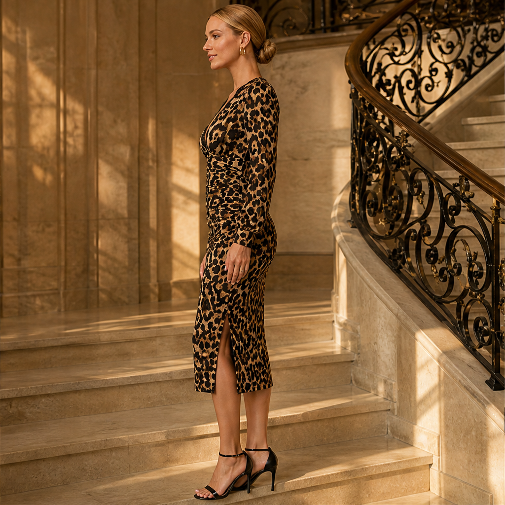 Velmara – Abito Midi Leopardato con Pizzo lifestyle