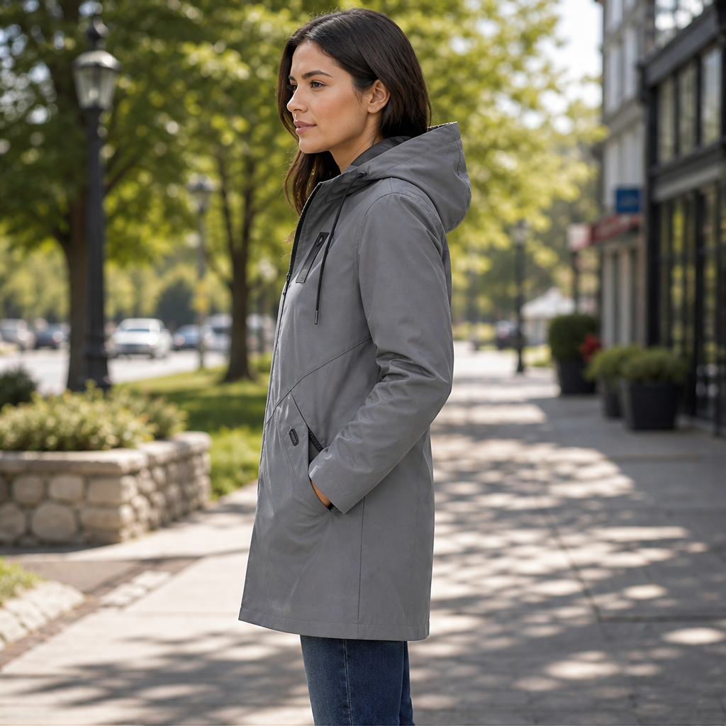 Zidoo – Trench Impermeabile con Cappuccio Midi lifestyle