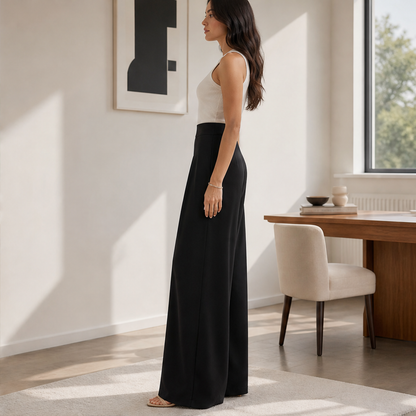 Velarosa – Pantaloni a Vita Alta Gamba Larga Plissettati lifestyle