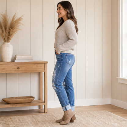 Venalu – Jeans Boyfriend Effetto Strappato con Polsino lifestyle
