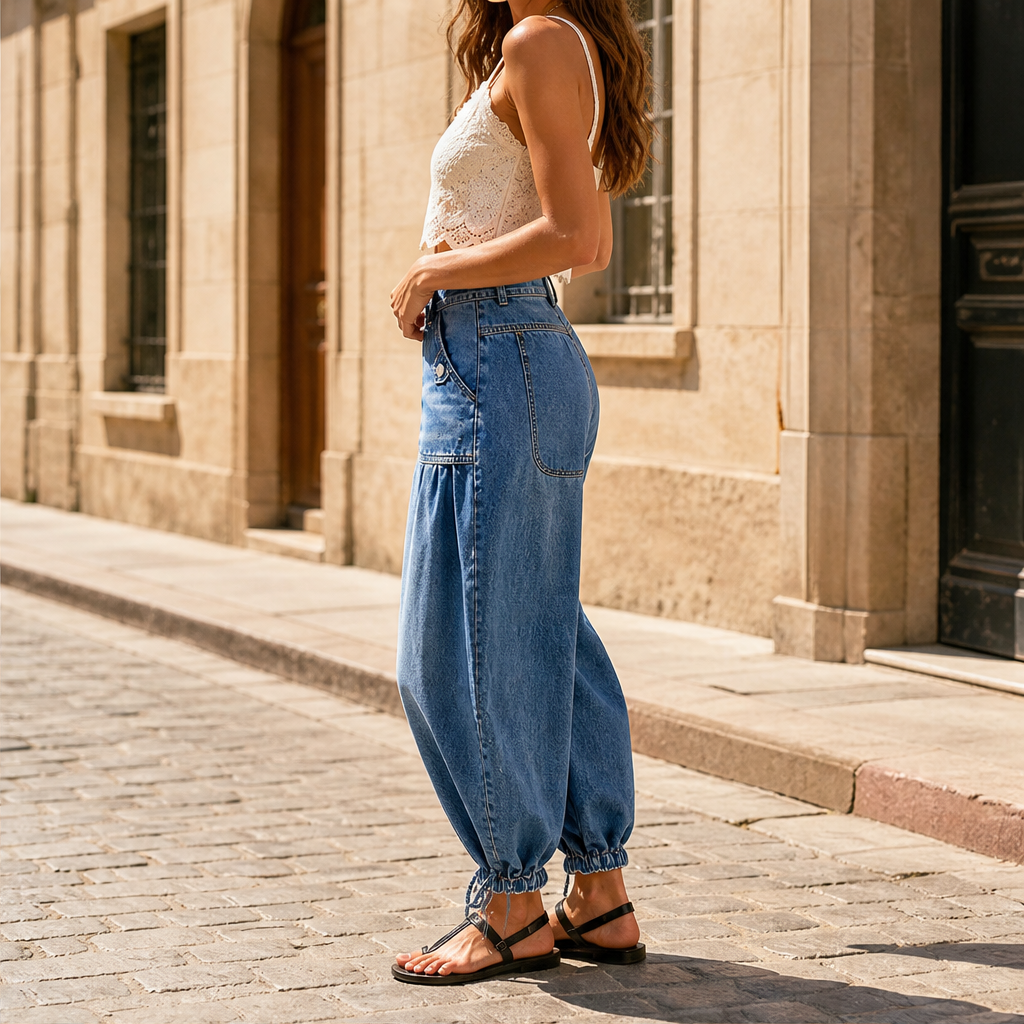 Barellia – Jeans a Vita Alta con Orlo Regolabile lifestyle