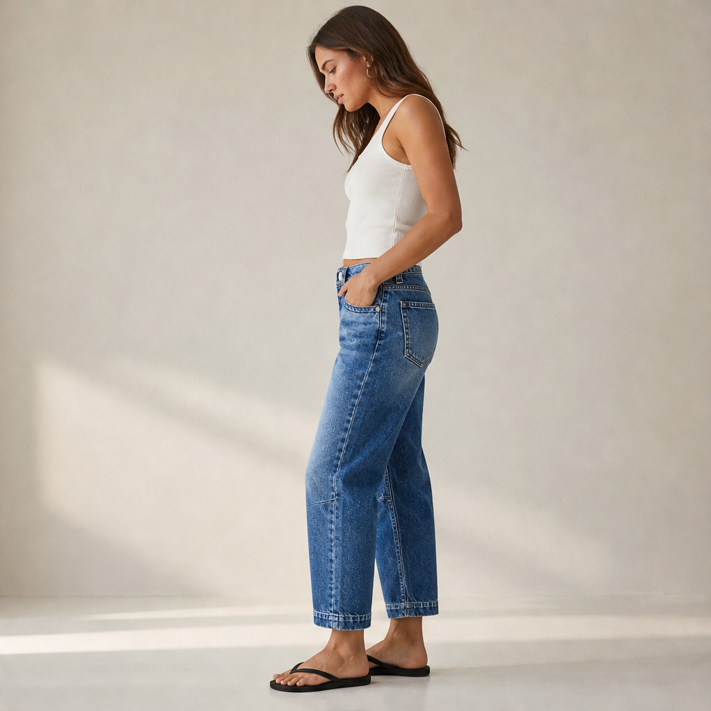 Vareska – Jeans Larghi Cropped a Vita Media lifestyle