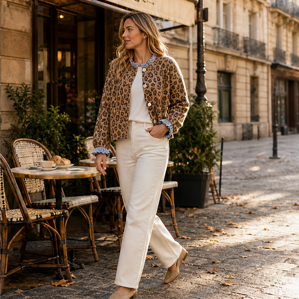 Velmara – Cardigan Leopardato a Maniche Lunghe lifestyle