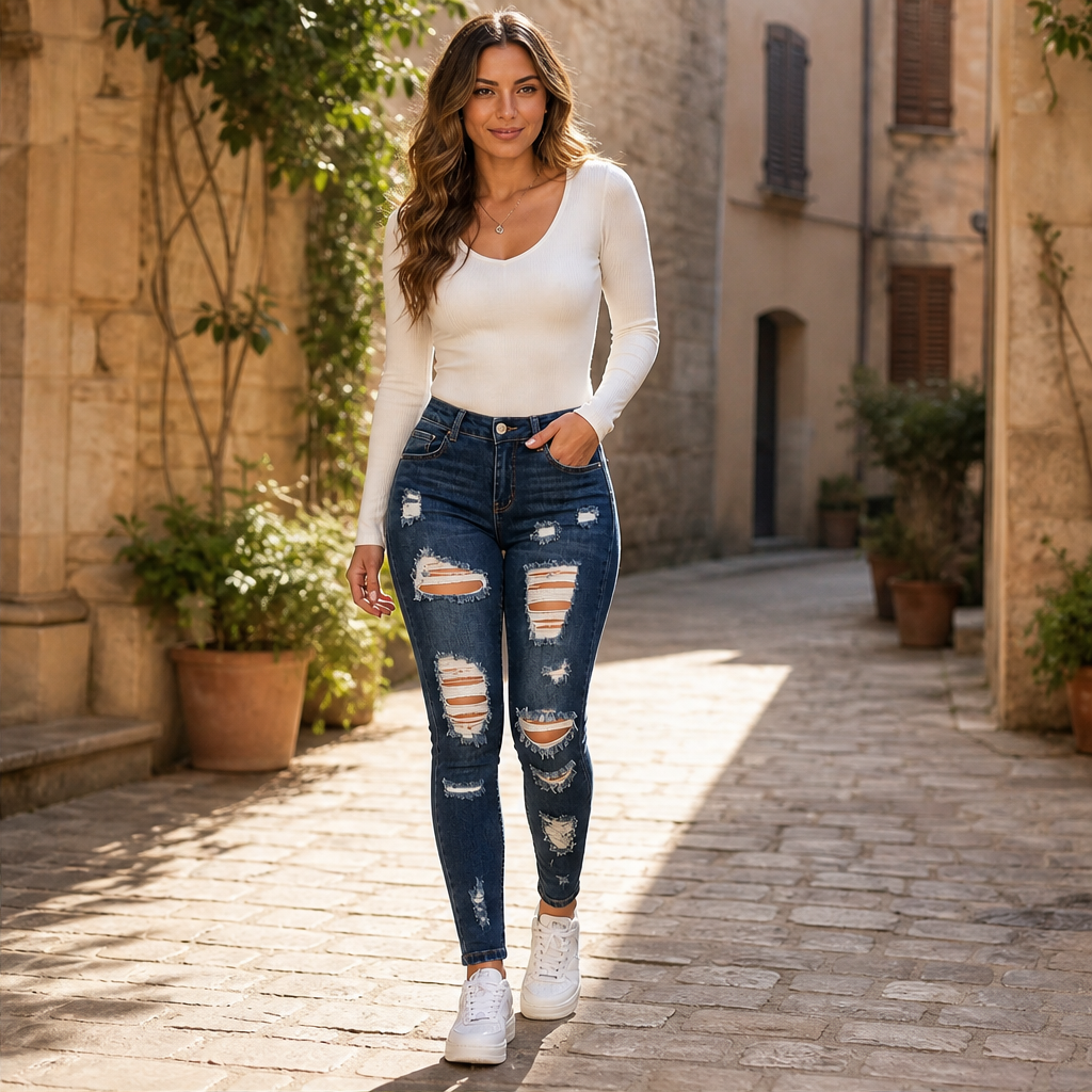 Varonetti – Jeans Skinny Vita Alta Effetto Strappato lifestyle