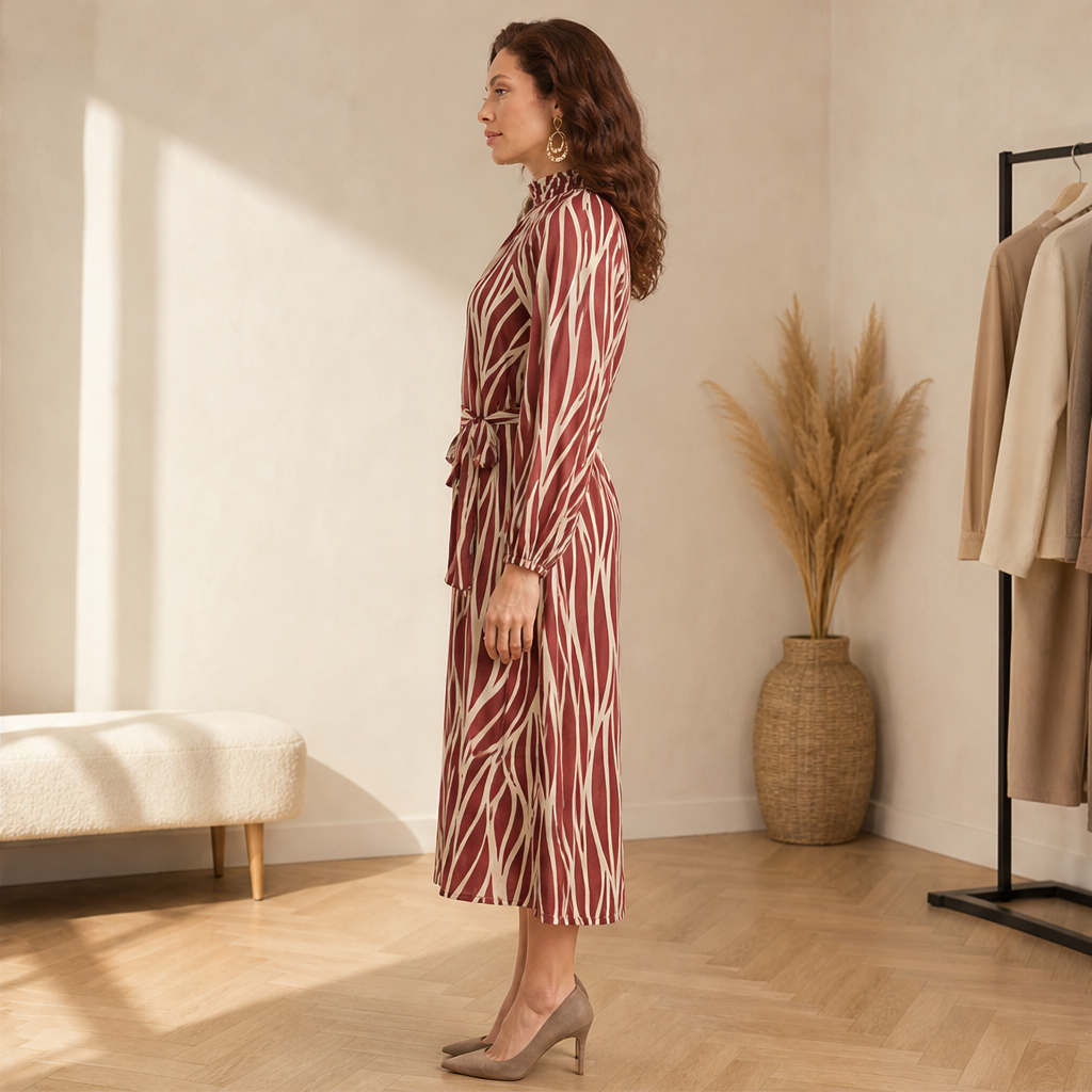Velrosa – Abito Midi con Stampa Foglie Astratta lifestyle