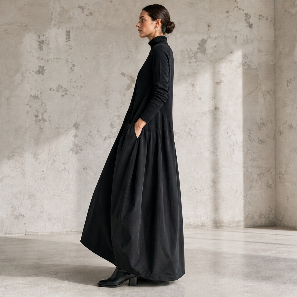 Novarela – Collo Alto Oversize con Tasche Abito Maxi lifestyle