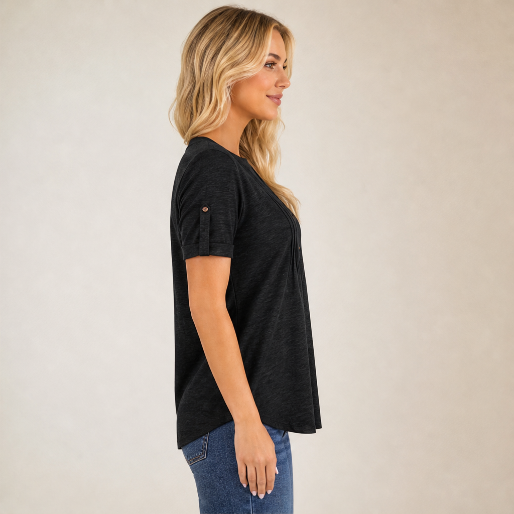 Venalira – Blusa Scollo V Plissettata con Bottoni lifestyle