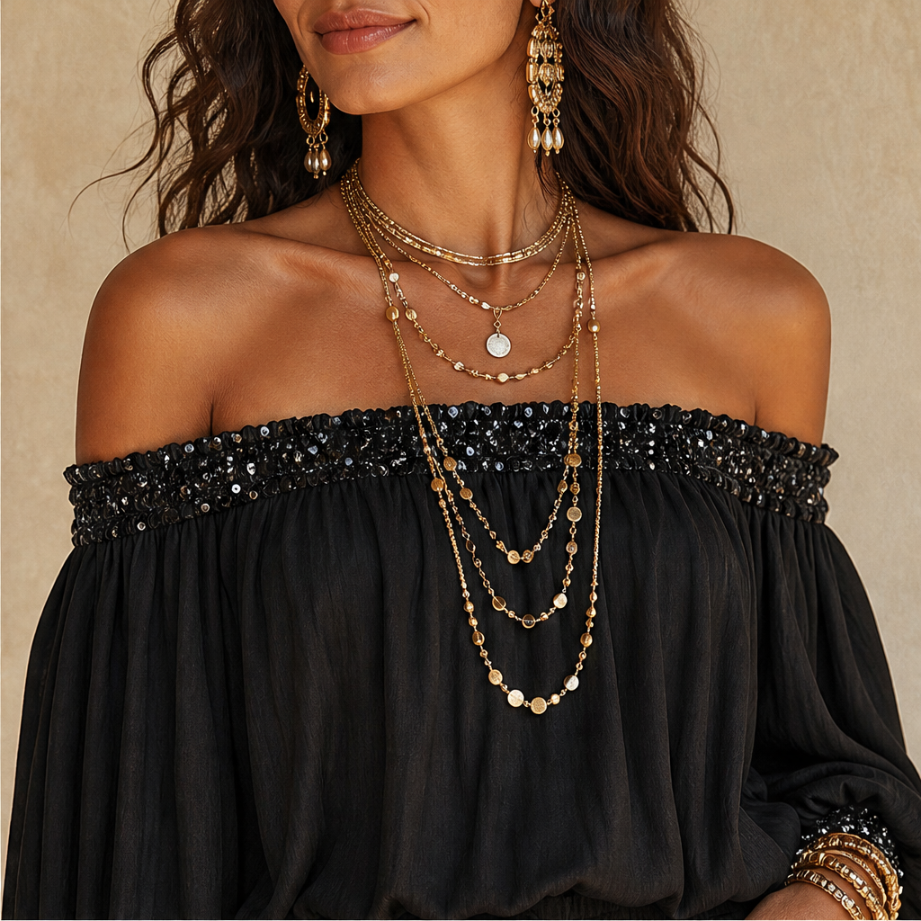 Marisol Women's Off-The-Shoulder Sequined Two-Piece Set - Wide Leg Drawstring Trousers Co-ord lifestyle