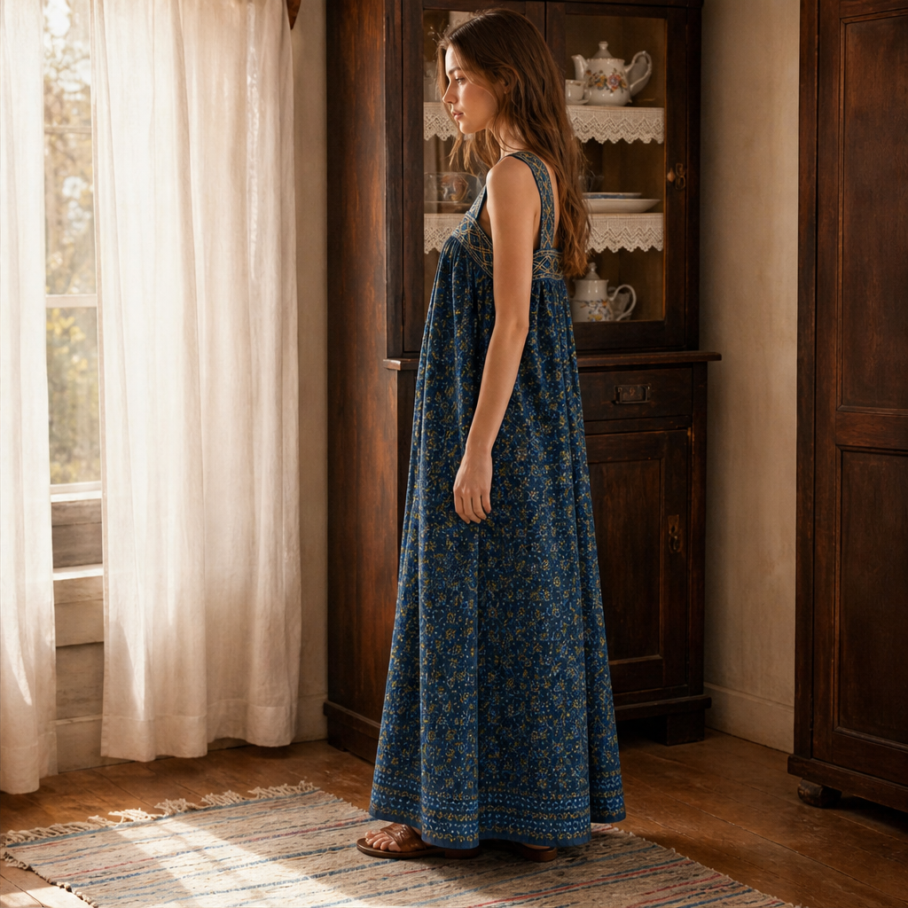 Voralia – Abito Lungo Folk a Fiori in Cotone lifestyle