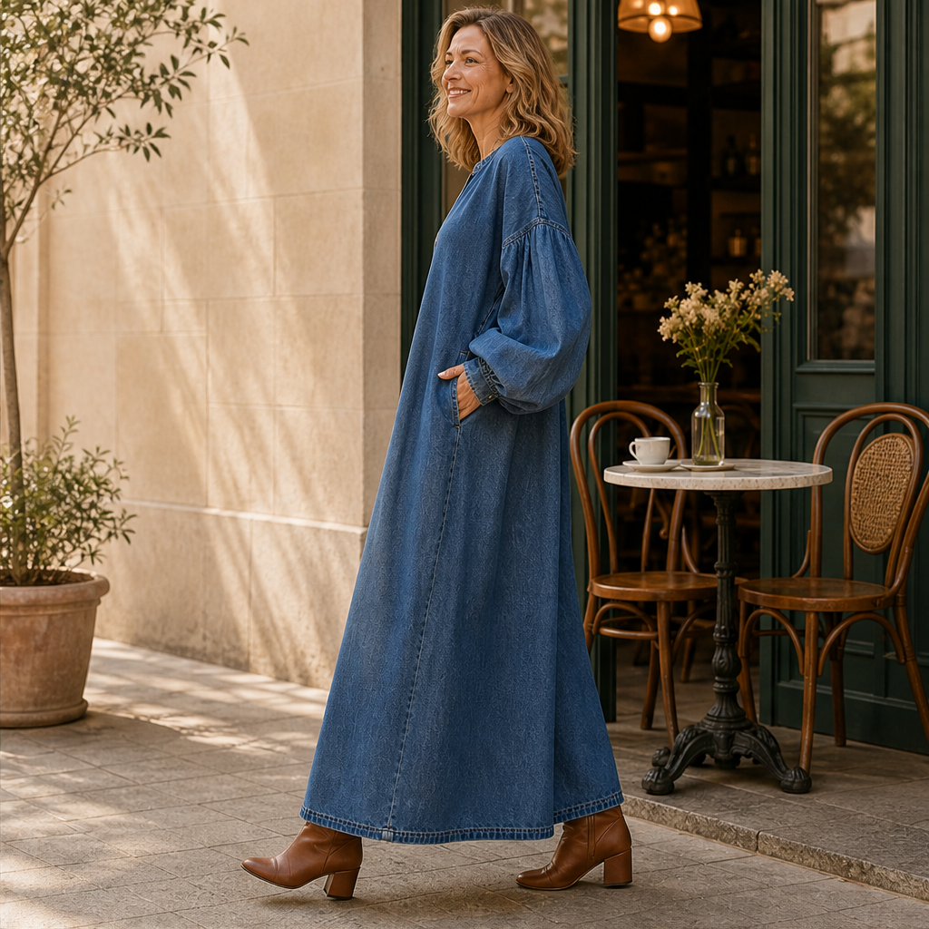 Verana – Abito Denim Spalle Scoperte Maniche a Palloncino lifestyle