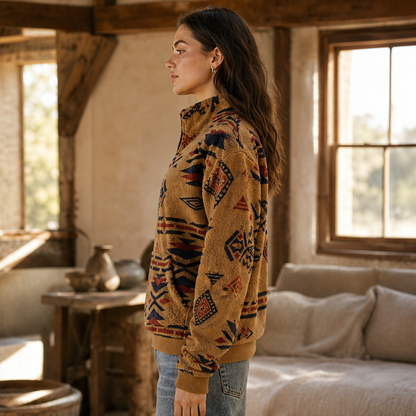 Varnecio – Felpa in Pile con Mezza Zip e Stampa Geometrica lifestyle