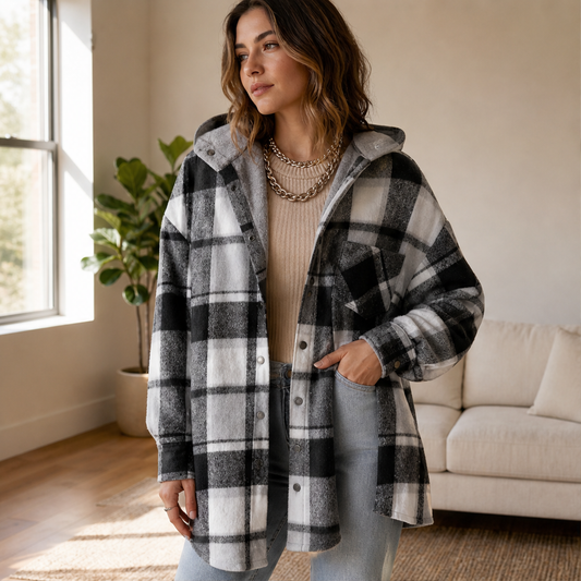 Verlana – Giacca con Cappuccio a Quadri Mediolunga lifestyle