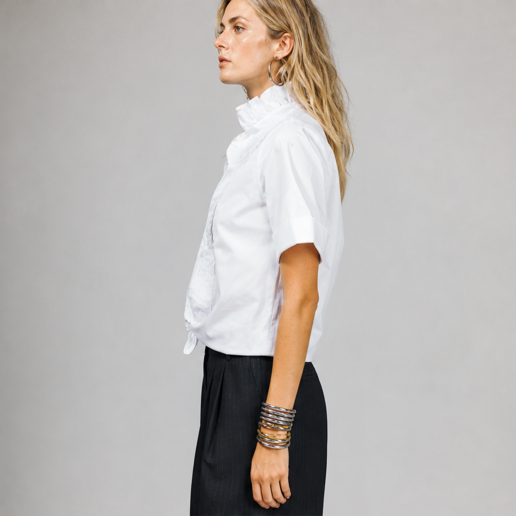 Veraline – Camicia Smoking con Fiocco e Colletto Arricciato lifestyle
