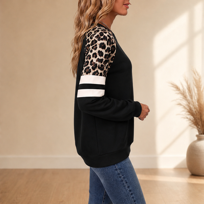 Velmara – Felpa Color Block con Maniche Leopardate lifestyle