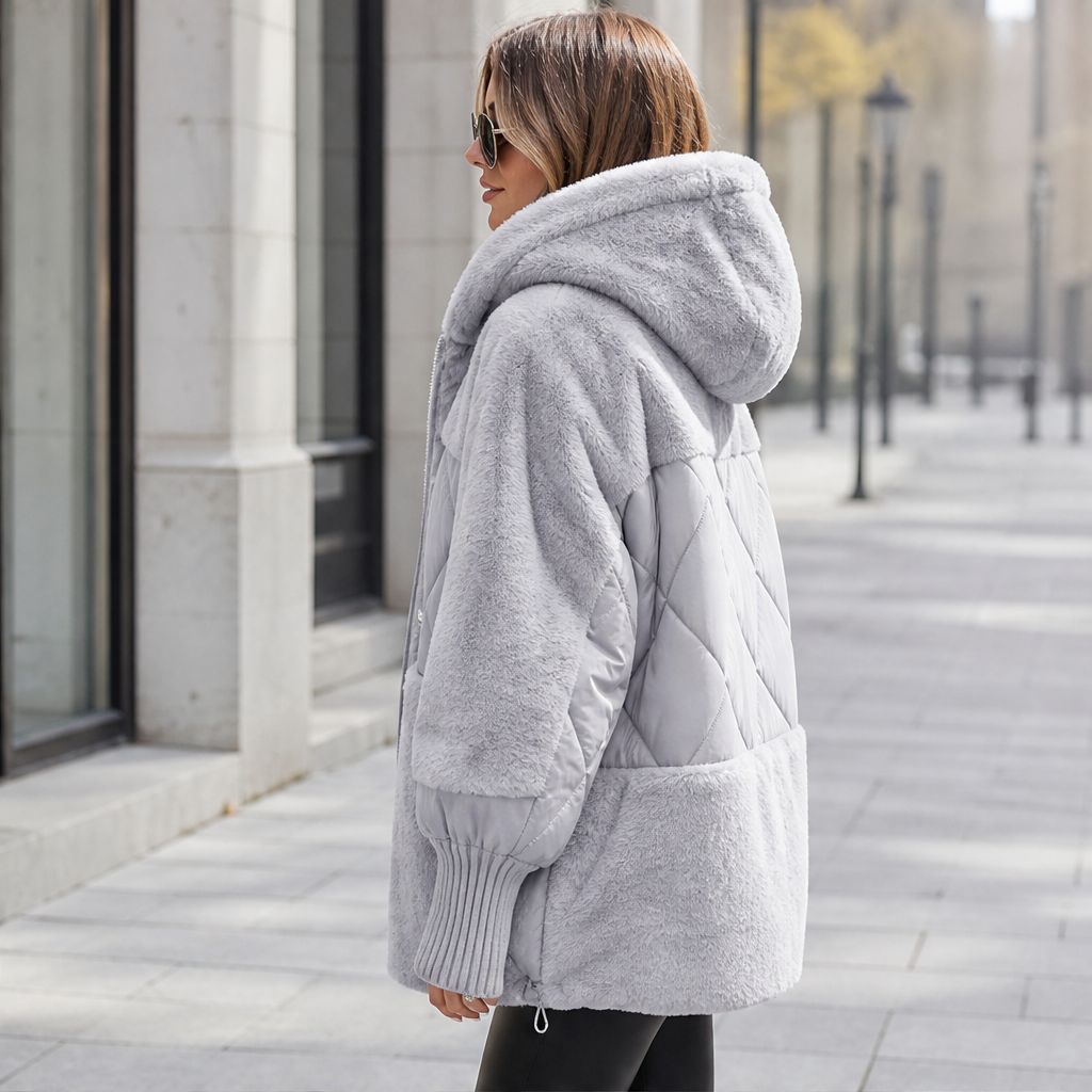 Novarelli – Piumino Oversize con Cappuccio Patchwork lifestyle