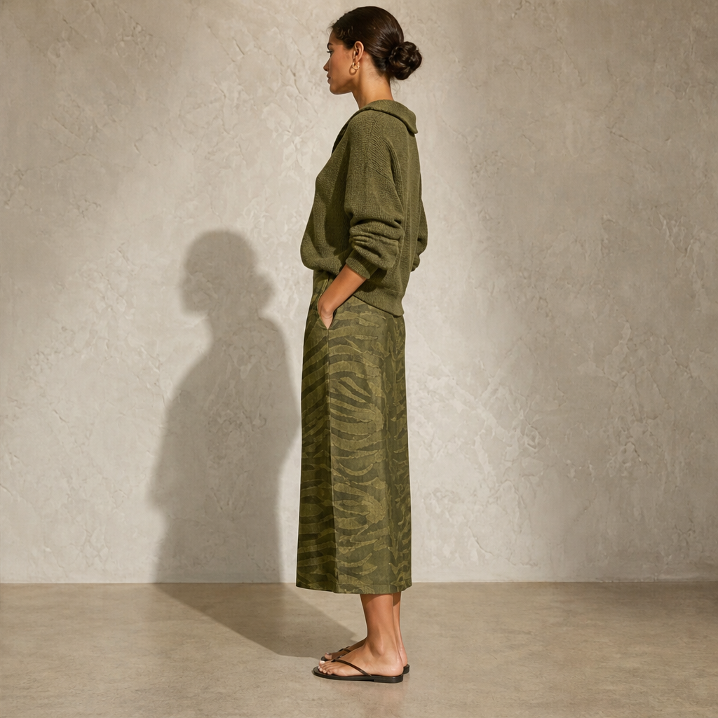 Savenza – Maglia con Colletto e Gonna Midi Zebrata, Set Due Pezzi lifestyle
