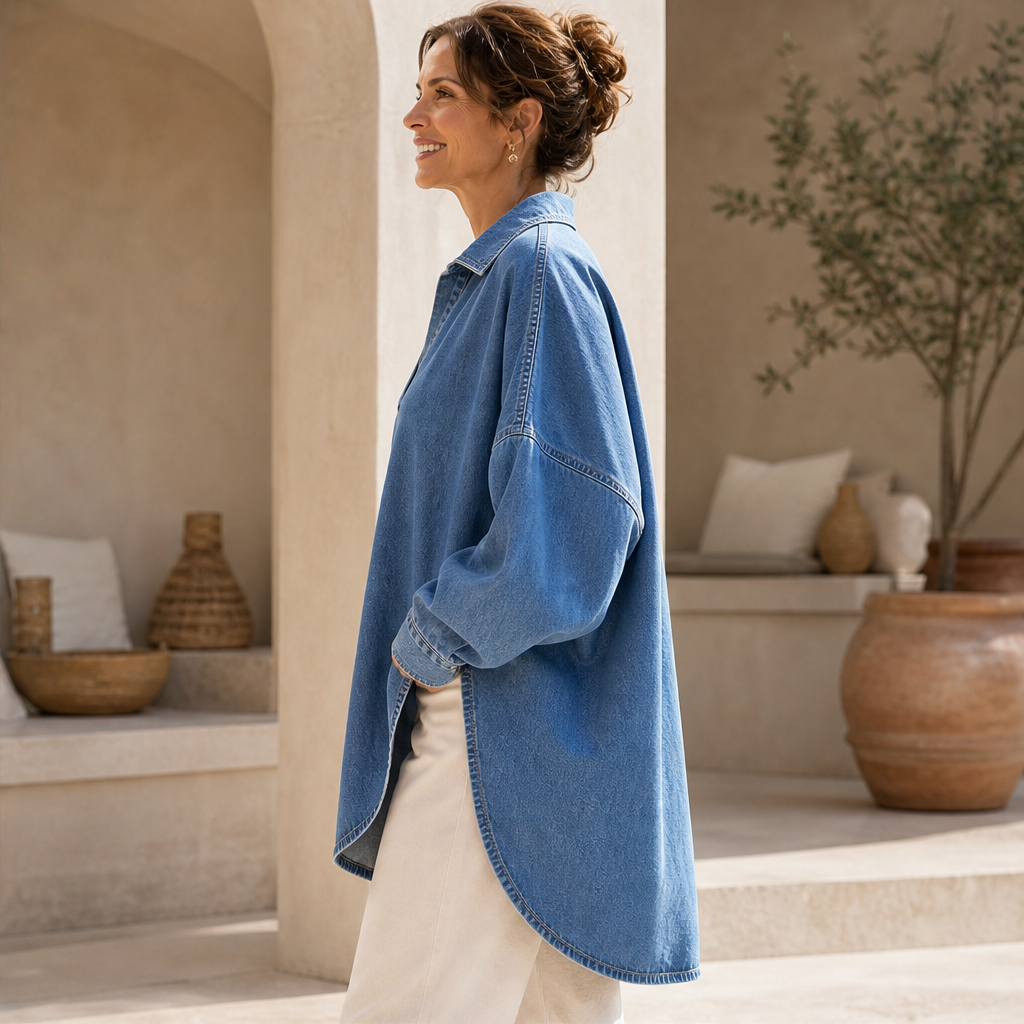 Vellira – Blusa Oversize in Denim Lavato con Scollo a V lifestyle