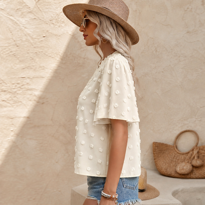 Farolina – Blusa Plumetis con Maniche a Farfalla in Pizzo lifestyle