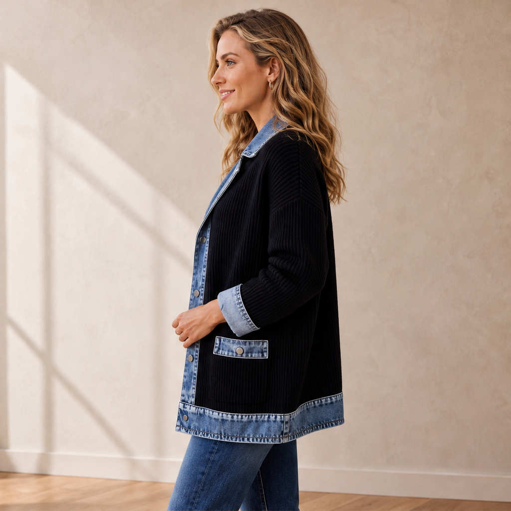 Venzola – Cardigan in Maglia con Colletto in Denim lifestyle