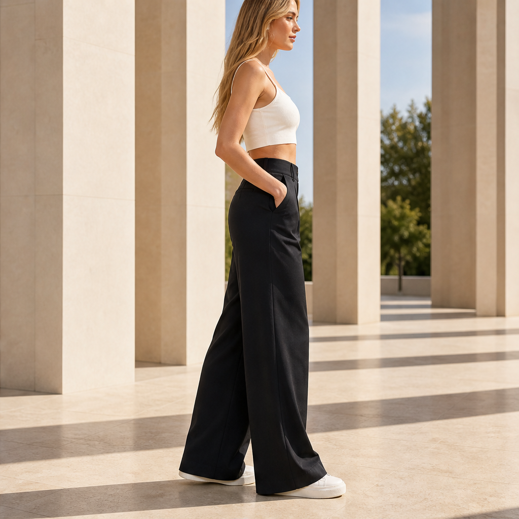 Voliera – Pantaloni Sartoriali a Vita Alta Gamba Larga lifestyle