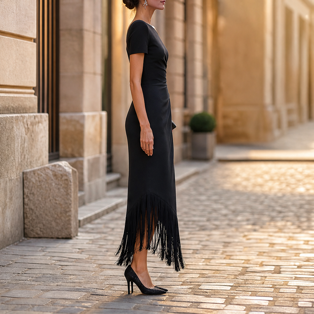 Velmira – Abito Midi Monospalla con Frange lifestyle