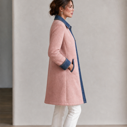 Velmora – Cappotto Midi in Pile Patchwork Denim lifestyle