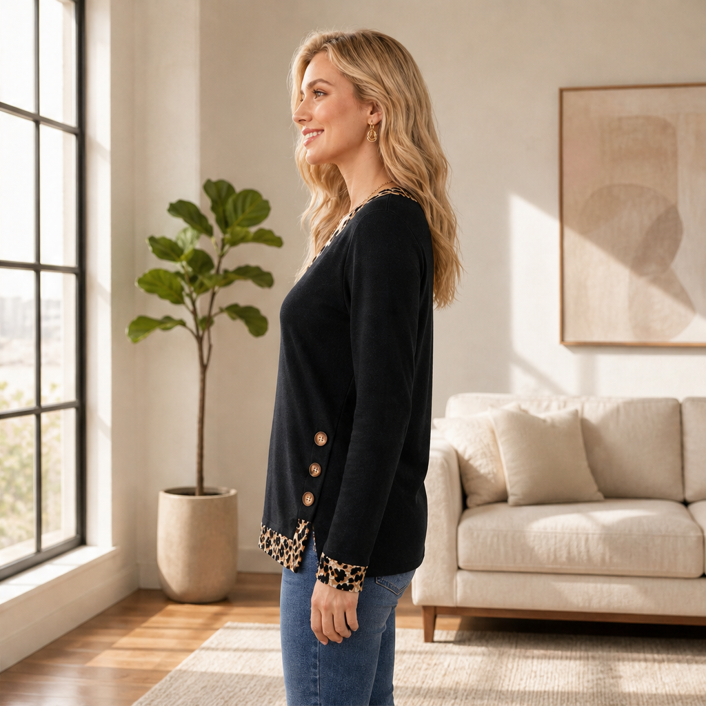 Velmora – Top in Maglia con Bordi Leopardati lifestyle