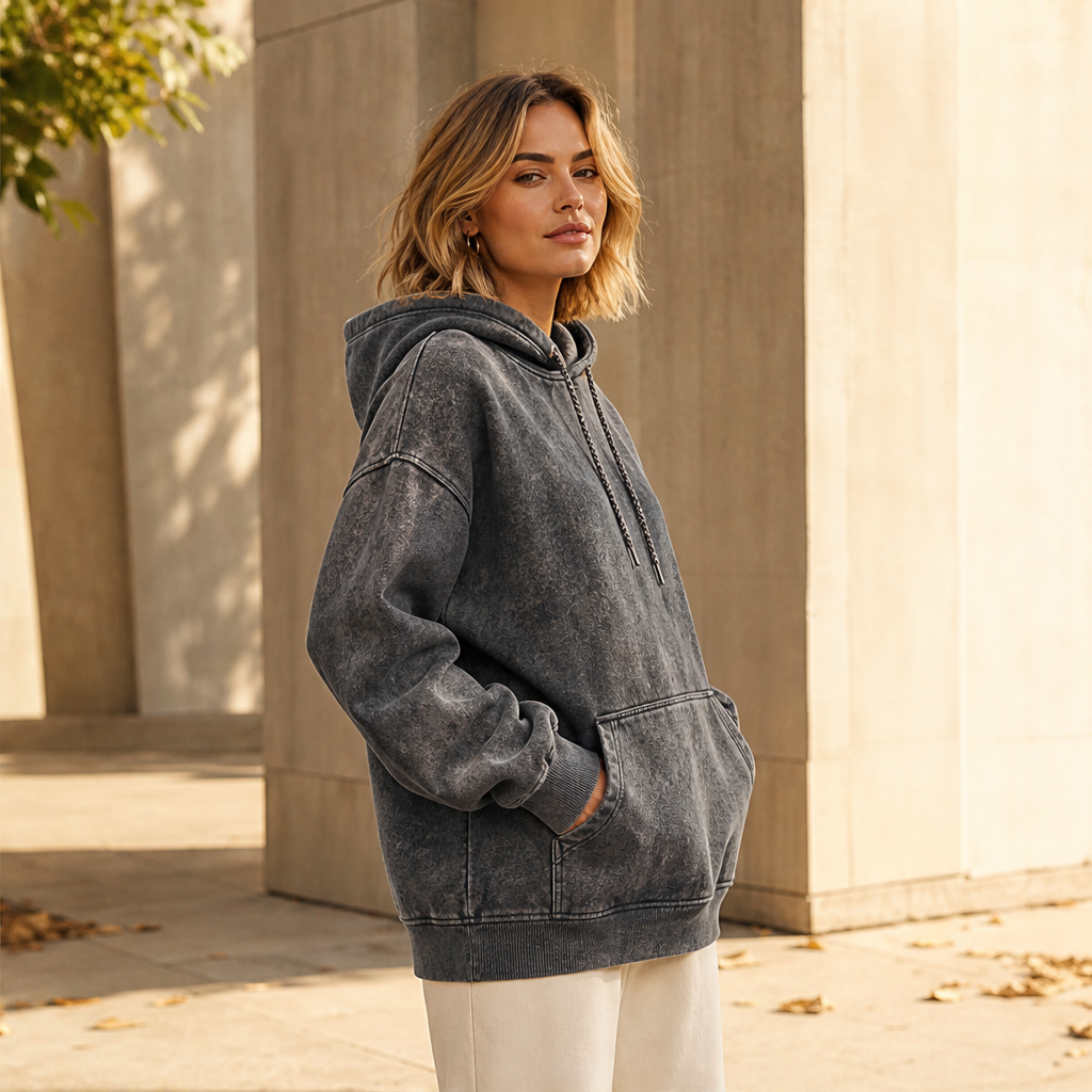 Varonne – Felpa Oversize Acid Wash con Cappuccio lifestyle